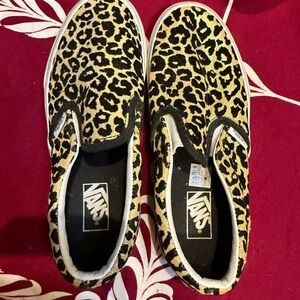 Vans Black and Yellow Leopard Slip-Ons